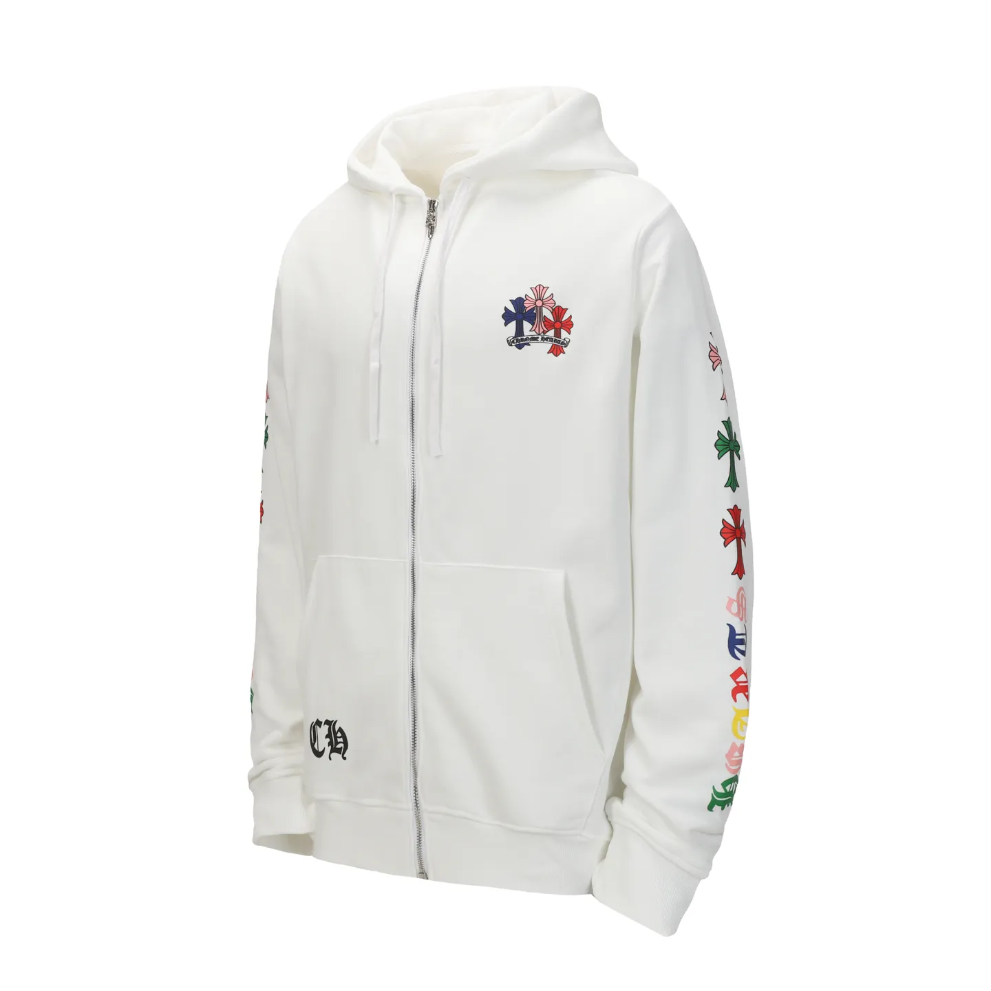 P250 cross-border model, please do not place an order if you are pursuing quality - Chrome Hearts/Chrome Hearts Colorful Cross ✝️ Printed zipper sweatshirt cardigan jacket - High weight, high density and high quality. The wool is soft, delicate and skin-friendly. It feels soft and silky. It has excellent warmth and skin-friendly properties - Custom-woven and dyed, no color difference. No matter the fabric or workmanship details, it beats the ordinary version on the market - Hardware zipper accessories are all customized, full of details - Color: black white -Size: S M L XL